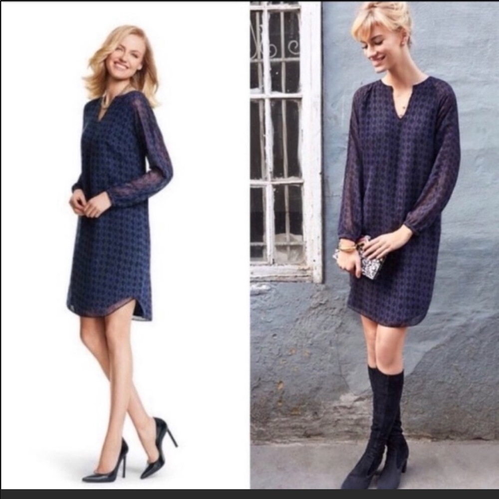 Cabi 3102 black purple Chiffon Long Sleeve dress